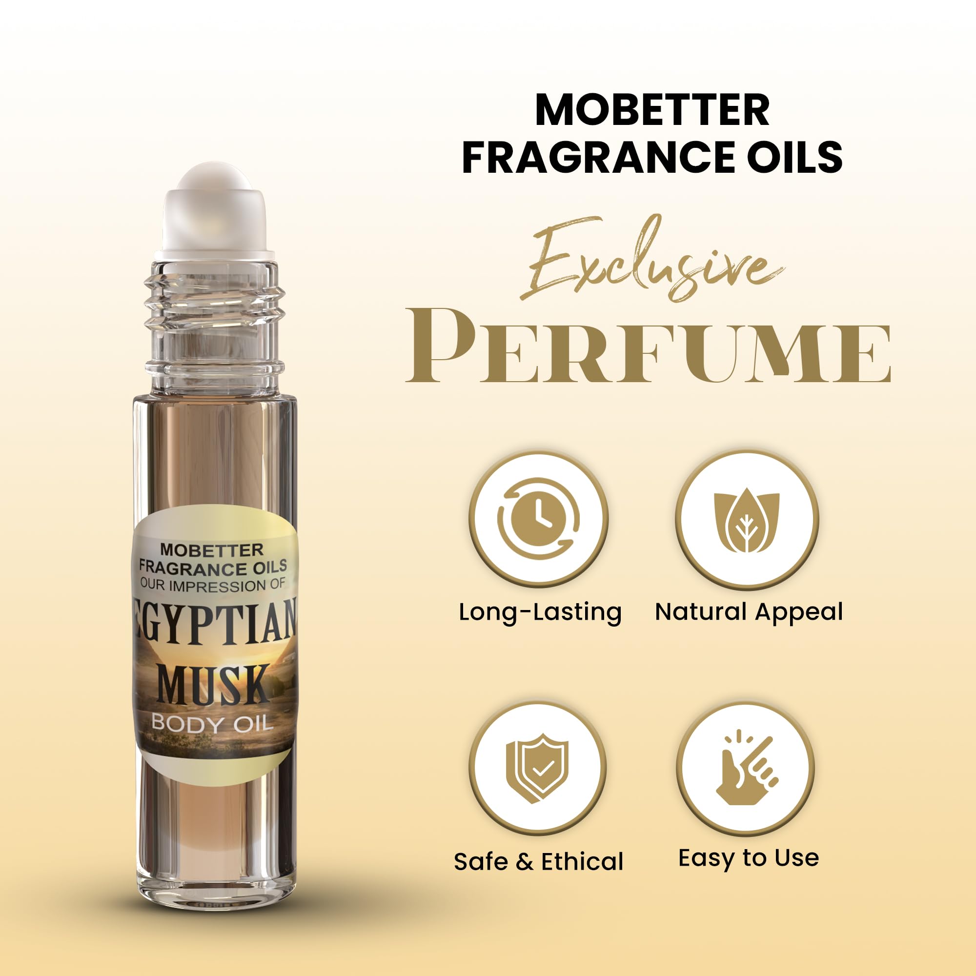 MoBetter Fragrance Oils Egyptian Musk close-up label highlights product authenticity and purity