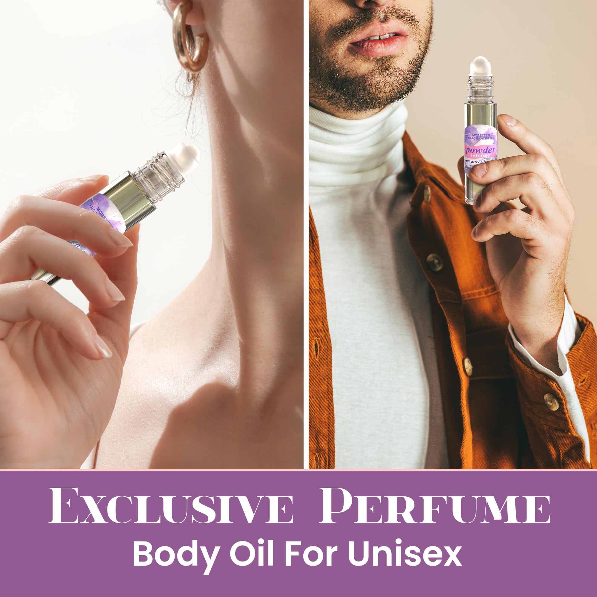 MOBETTER Fragrance Oils label highlights unisex powder profile