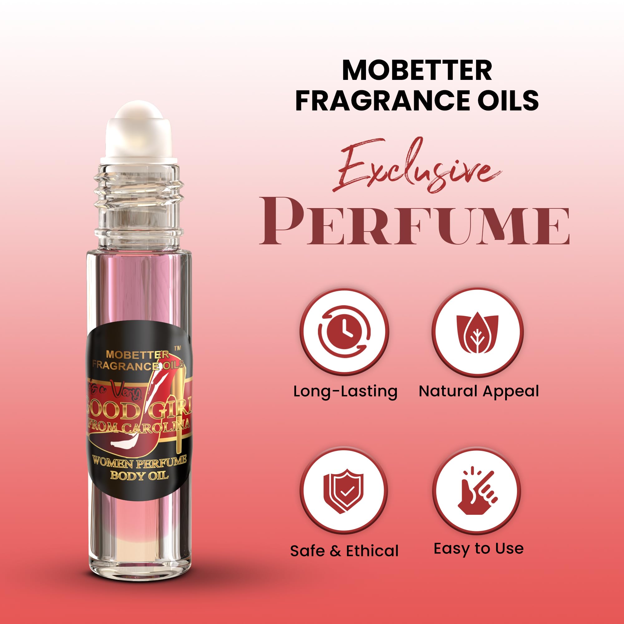 MOBETTER FRAGRANCE OILS She's a Very Good Girl close-up label aids quick recognition.