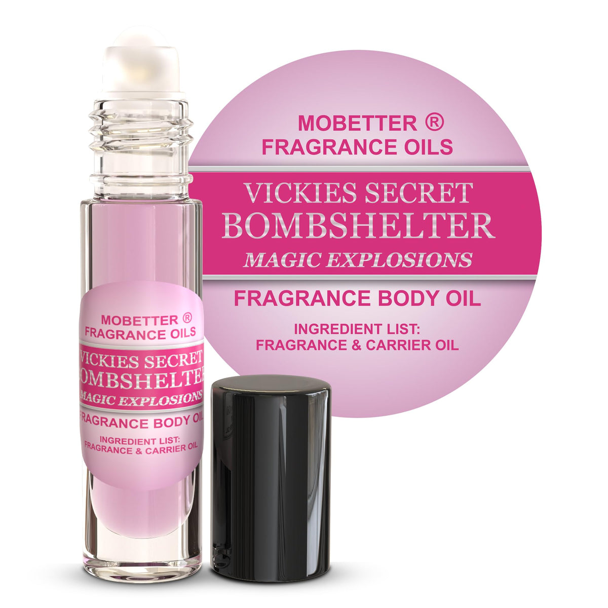 Mobetter Fragrance Oils Vickies Secret Bombshelter bottle shows a faithful fragrance impression for daily wear