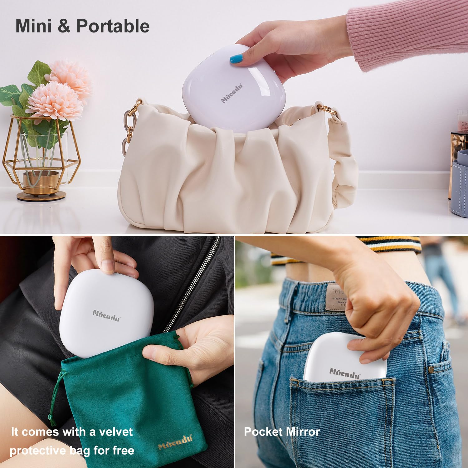 Mocado small 3.9-inch mirror fits purse for on-the-go touch-ups