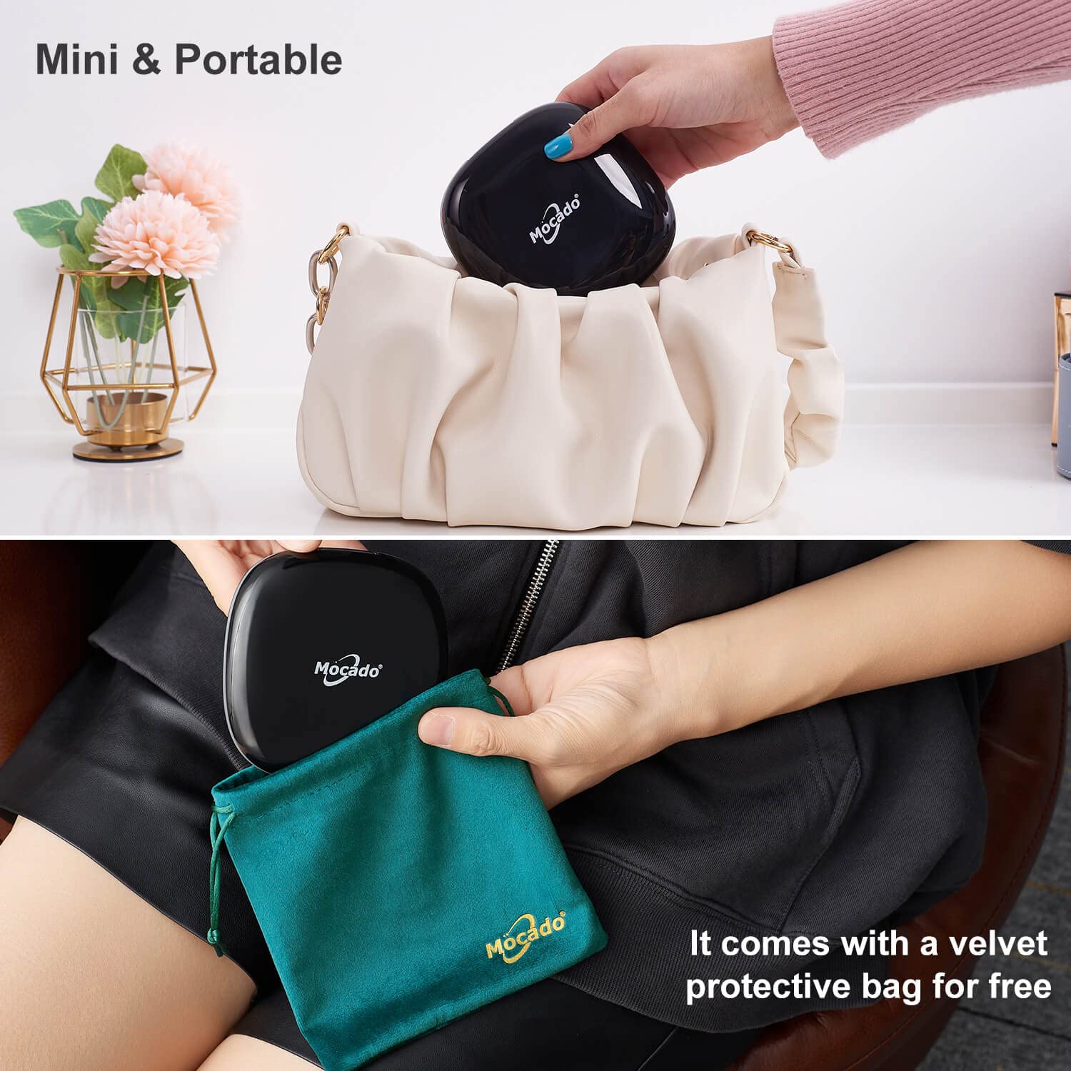 Mocado lifestyle usage: at desk, vanity, or trips for precise touch-ups.