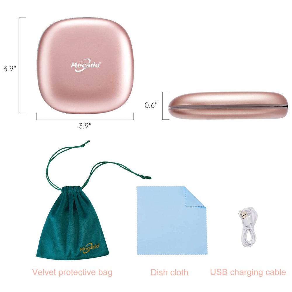 Mocado compact LED magnifying travel mirror 10X detail view for precise makeup work.