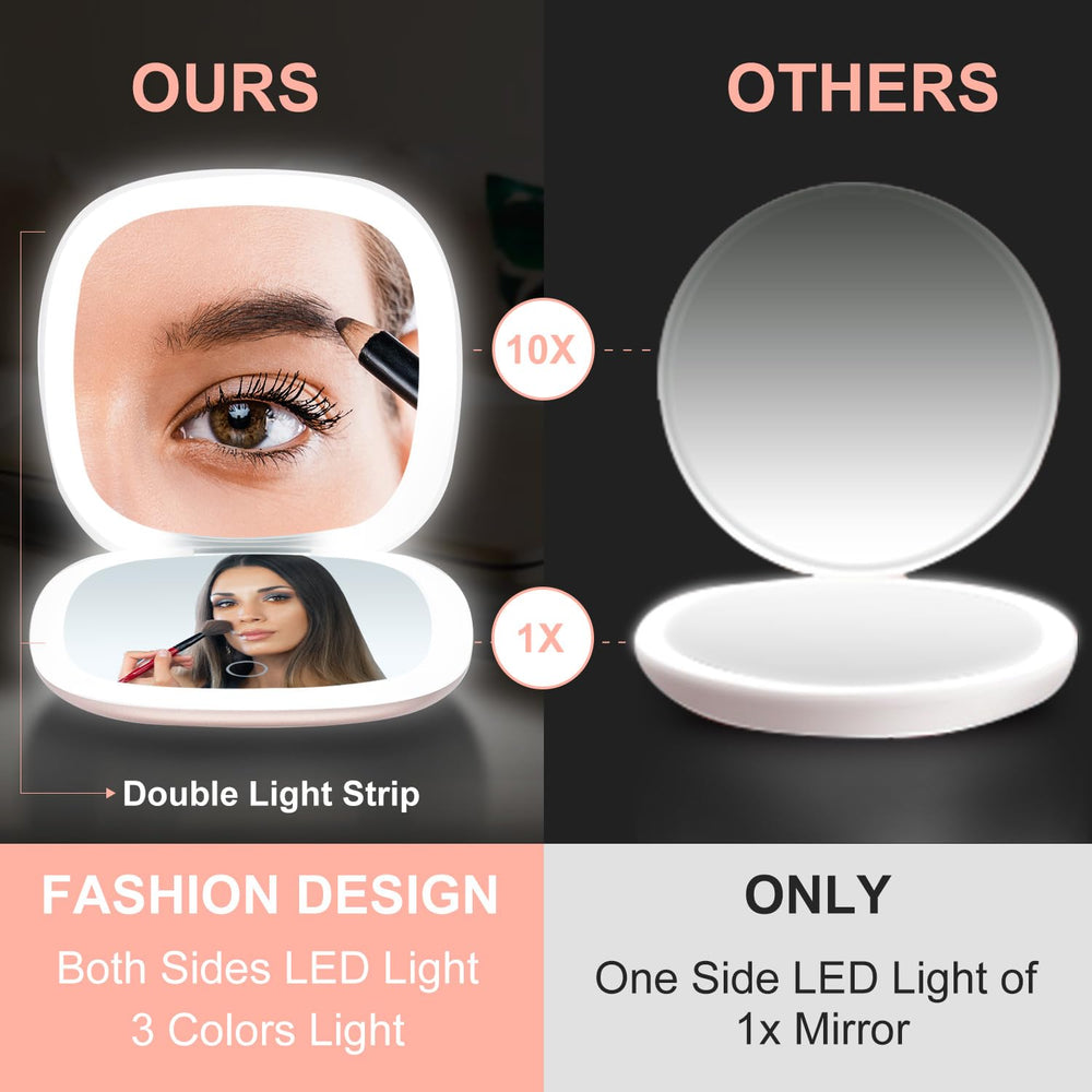 Mocado compact LED magnifying travel mirror USB charge demonstrates portable power on trips.
