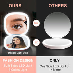 Mocado travel mirror features dimmable lighting for different rooms or outdoor sessions