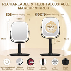 Mocado lighted mirror powered by battery for flexible, cordless use