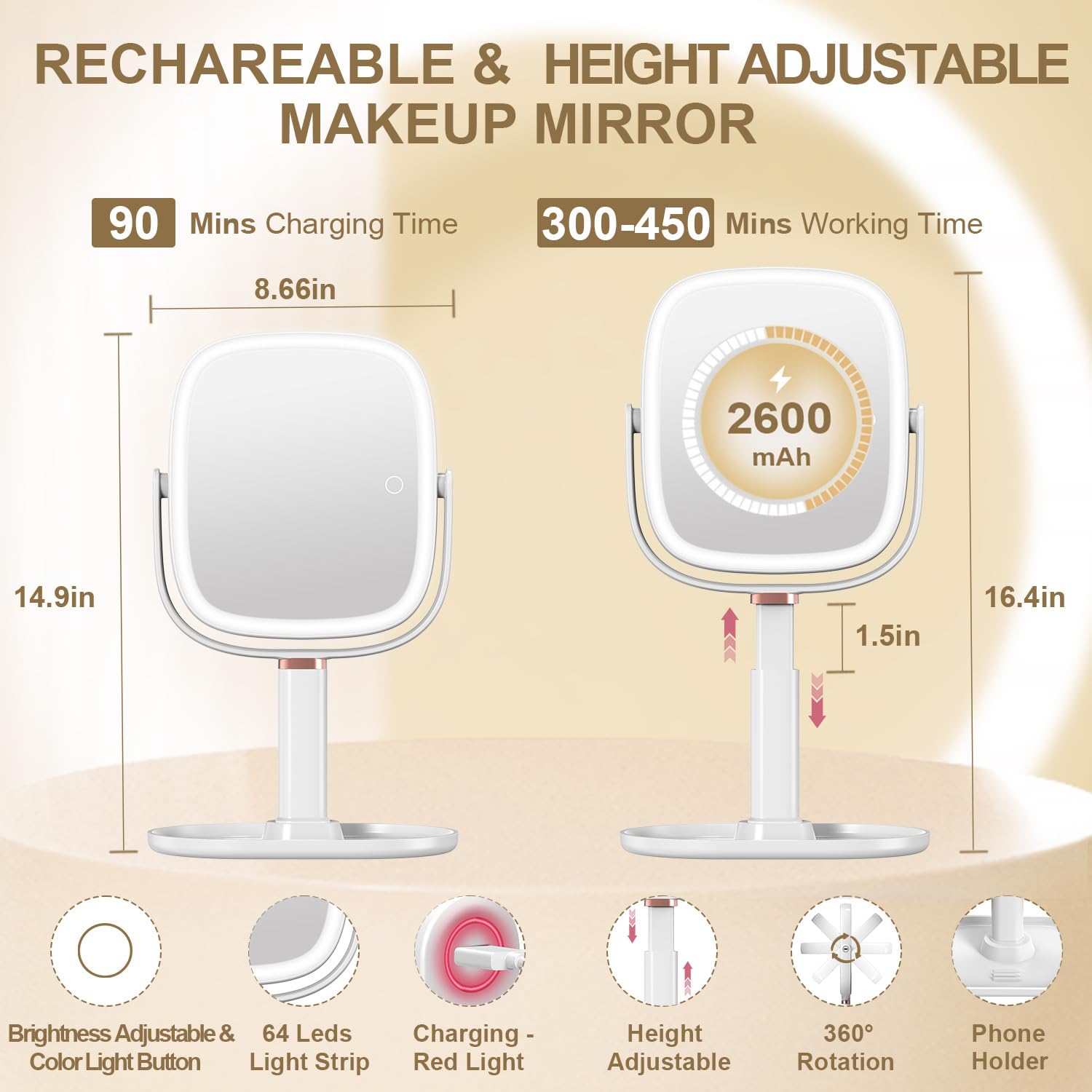 Mocado makeup mirror 1X/20X magnification for overall view and detail.