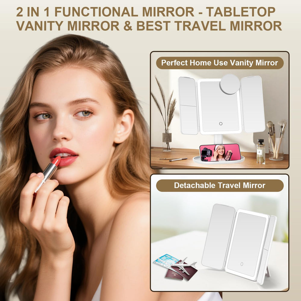 Mocado makeup mirror three light modes demonstrates adjustable lighting for natural to warm tones