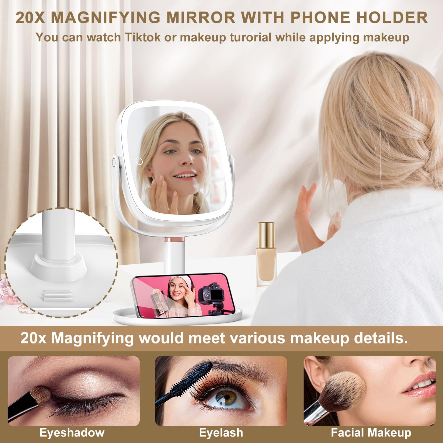 Mocado makeup mirror 360 rotation enables versatile angles.