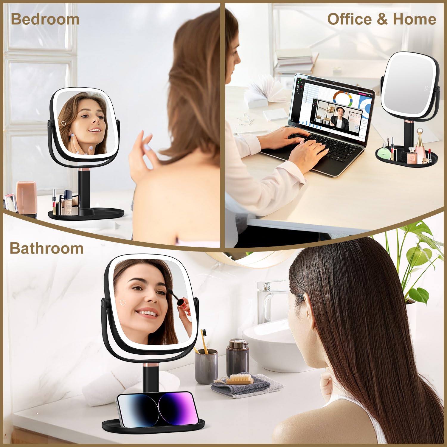 Mocado mirror base storage holds cosmetics and tools neatly