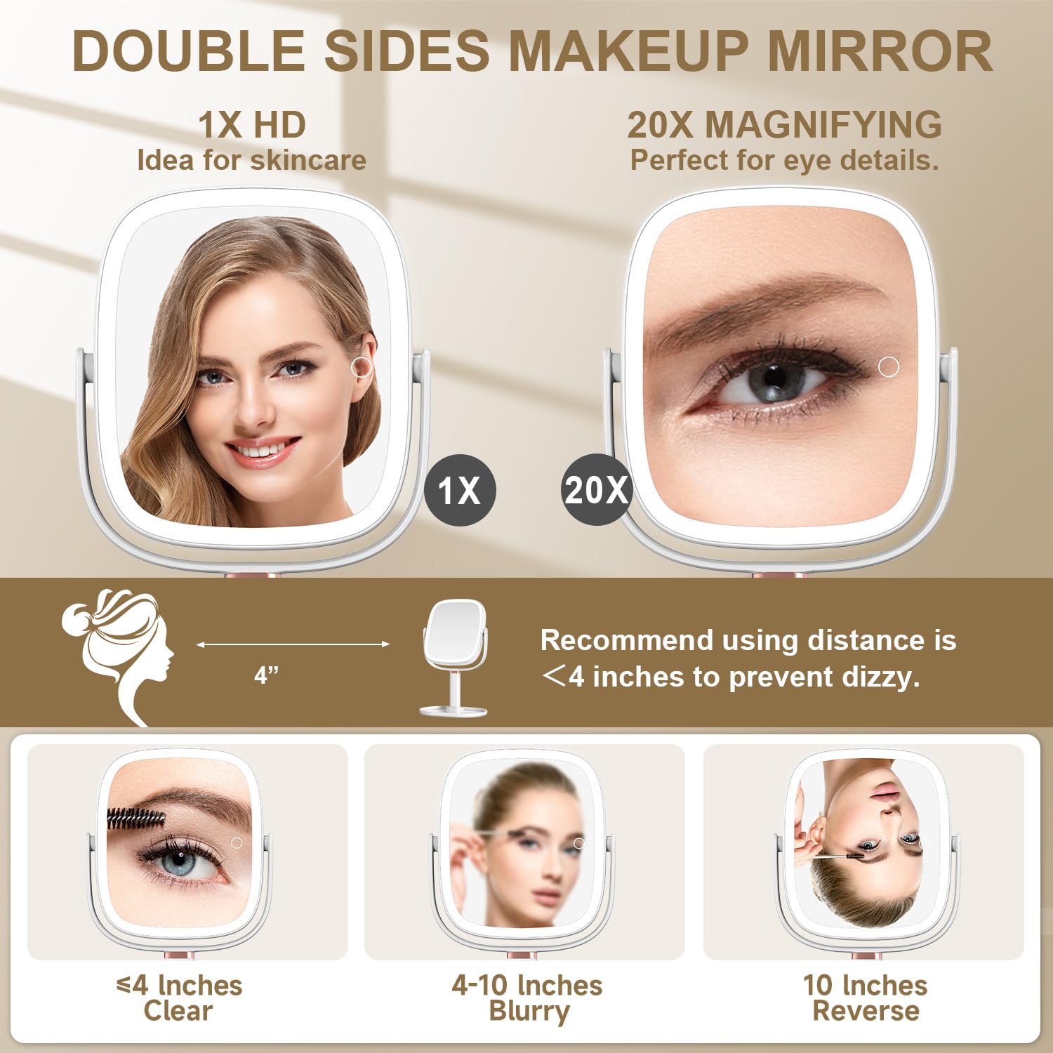 Mocado makeup mirror brightness control for customizable light intensity.