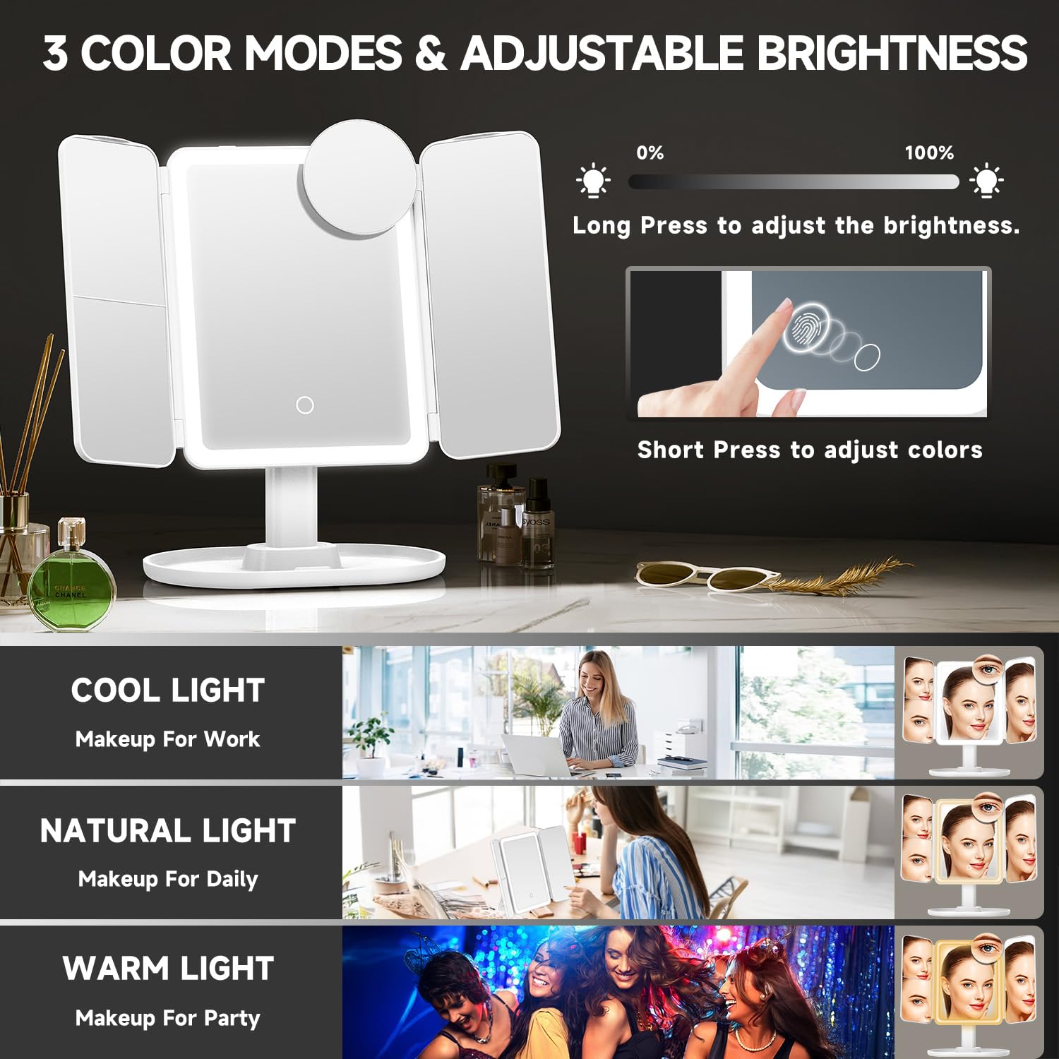 Mocado makeup mirror detachable design shows easy packing for travel