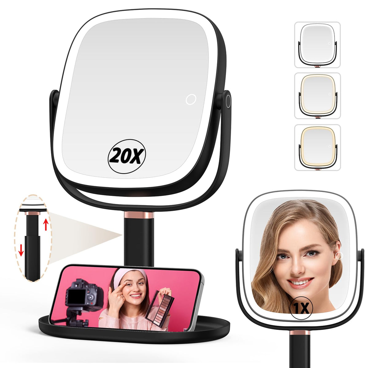 Mocado makeup mirror with 1x and 20x magnification for precise makeup detailing