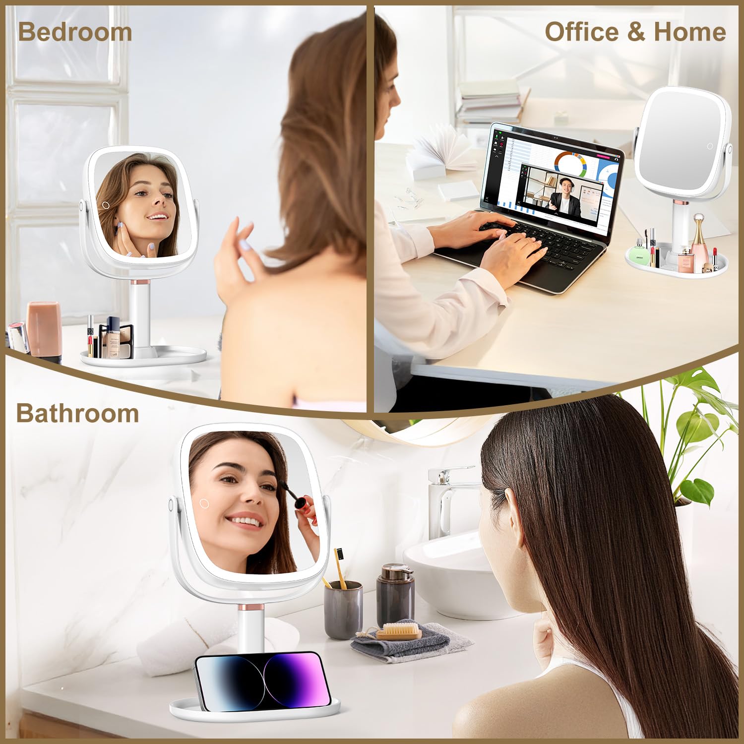Mocado makeup mirror phone holder supports hands-free tutorials.