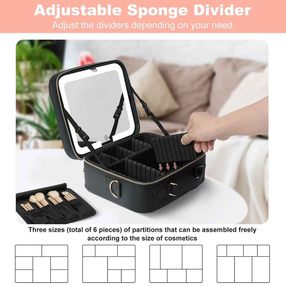 Mocado travel makeup bag 10x magnifier assists precise grooming with bright illumination.
