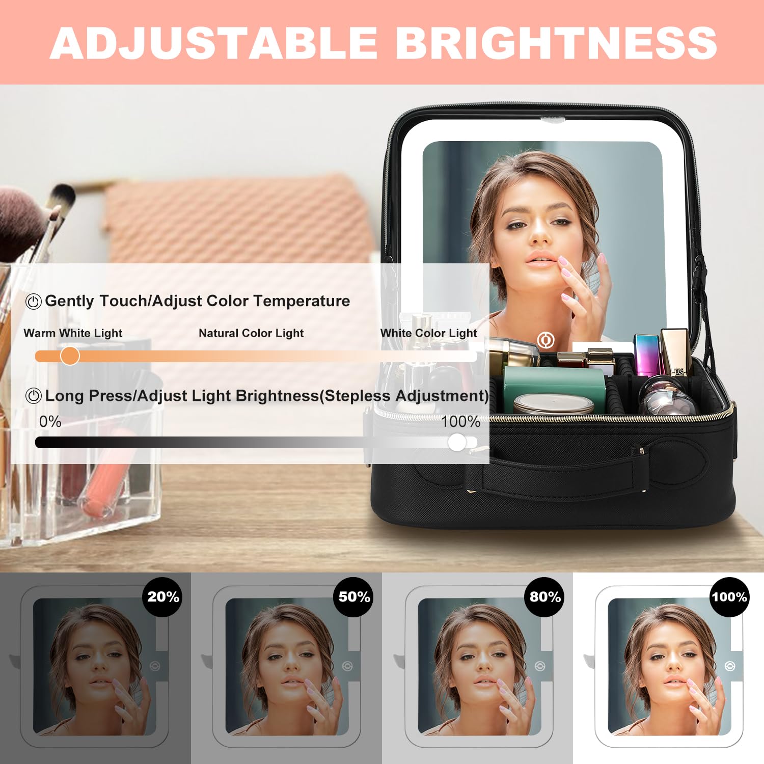 Mocado travel makeup bag 10x magnifier helps with precise grooming tasks like tweezing and eyeliner.