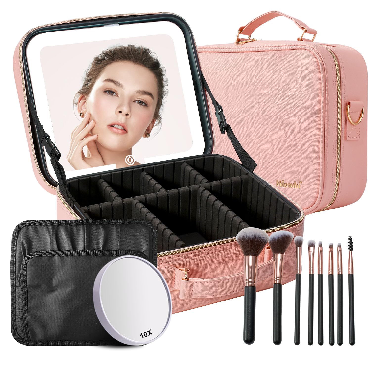 Mocado travel makeup bag with LED mirror, adjustable brightness for precise makeup.