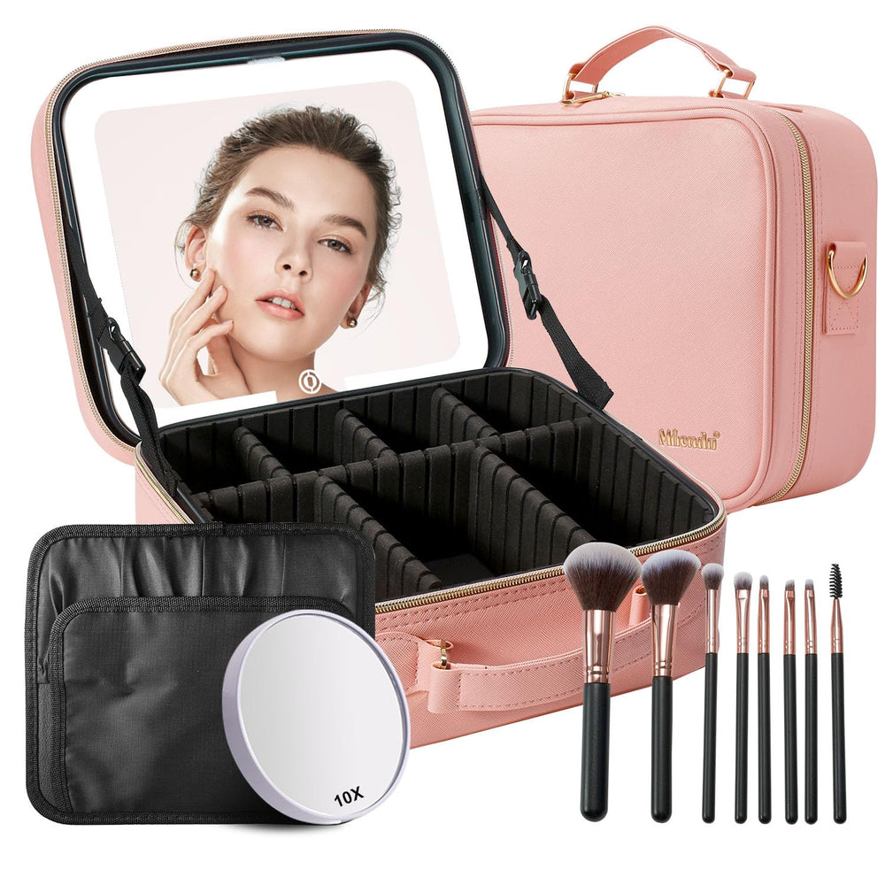 Mocado travel makeup bag with LED mirror, adjustable brightness for precise makeup.
