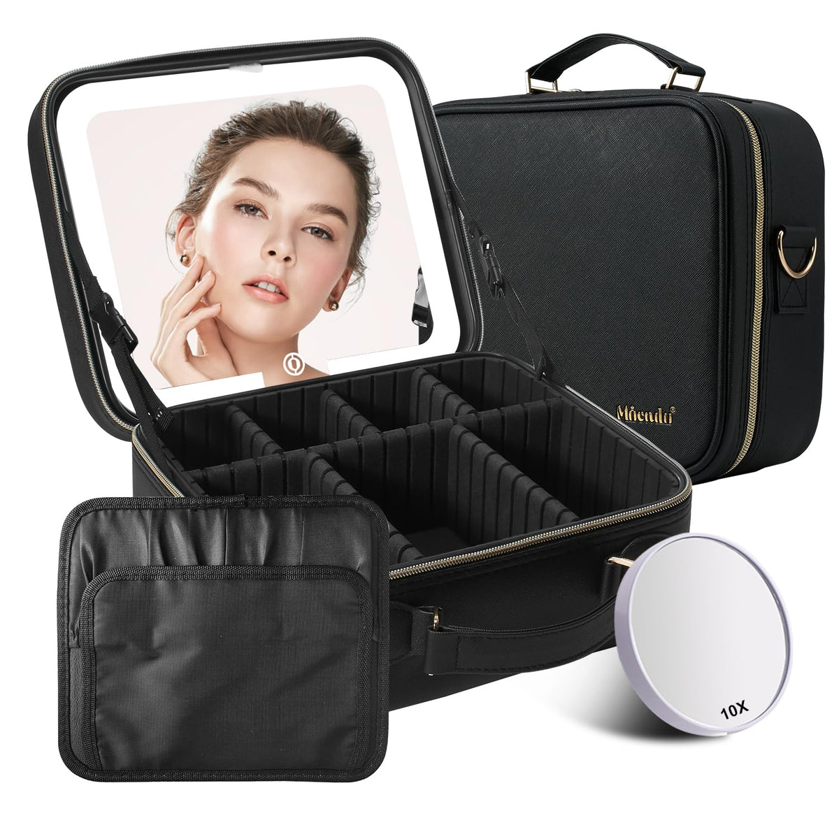 Mocado Travel Makeup Bag LED Mirror interior view shows organized storage
