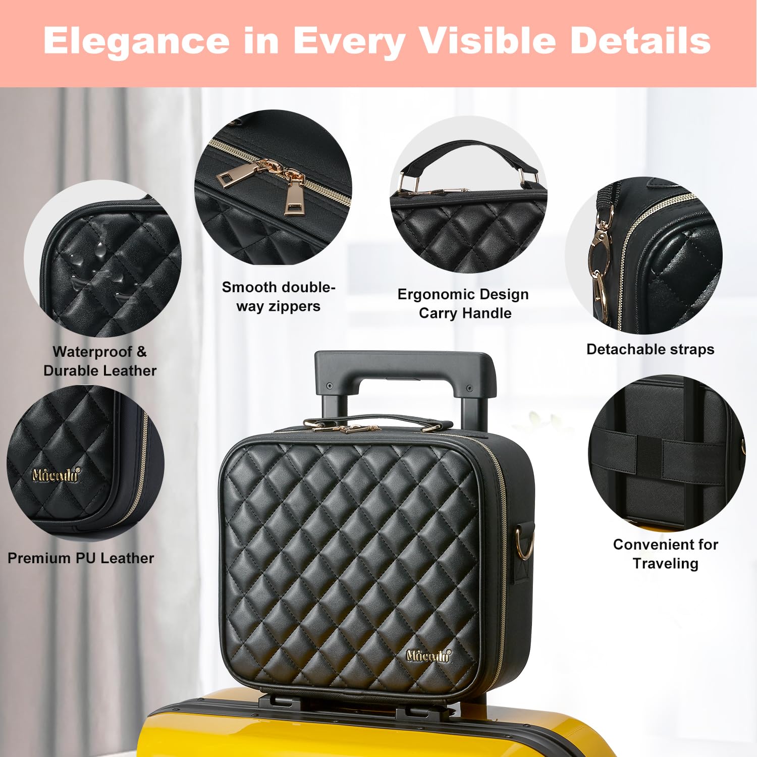 Mocado travel makeup bag rechargeable battery powers the LED light for extended sessions.