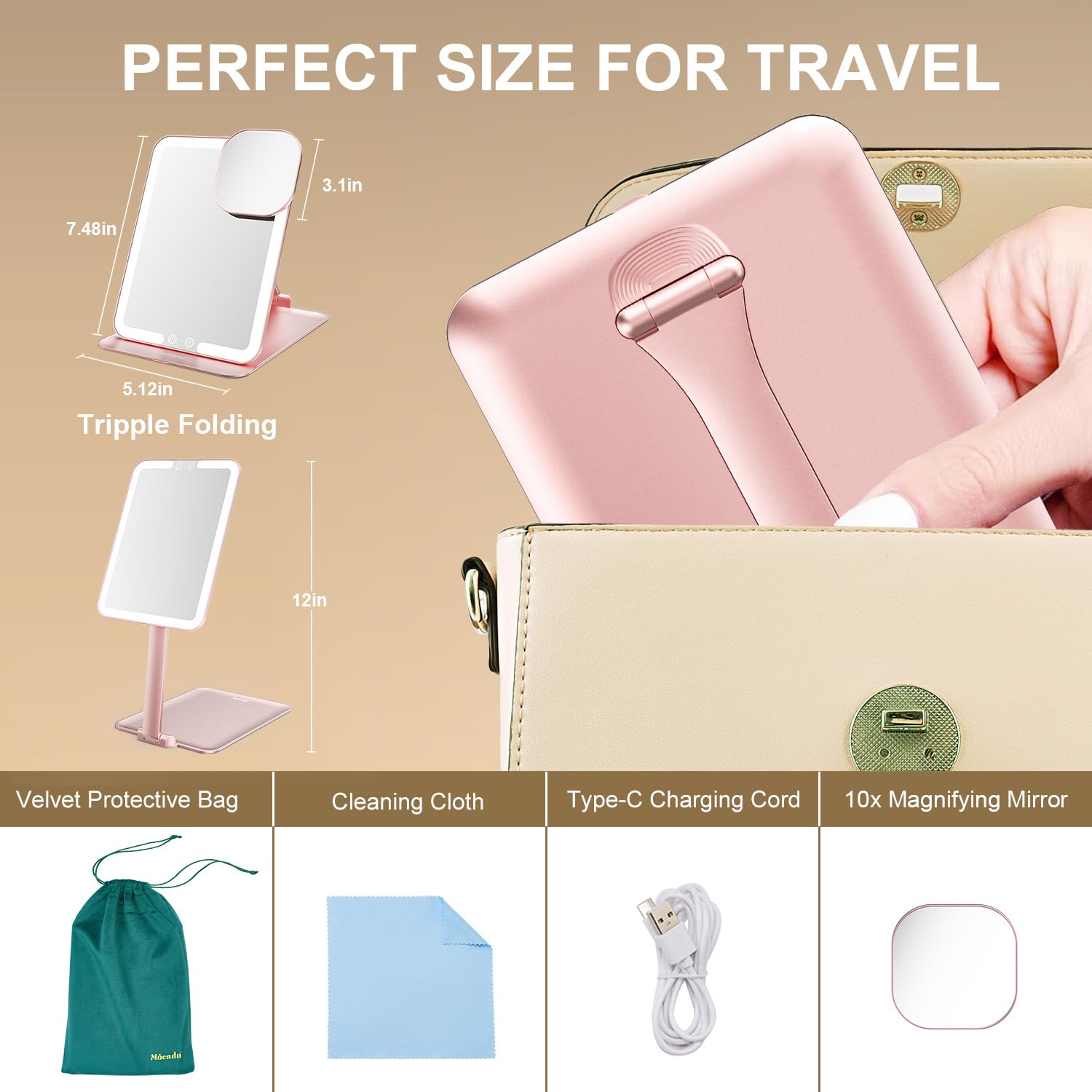 Mocado travel makeup mirror light 180 degree adjustable for custom angles