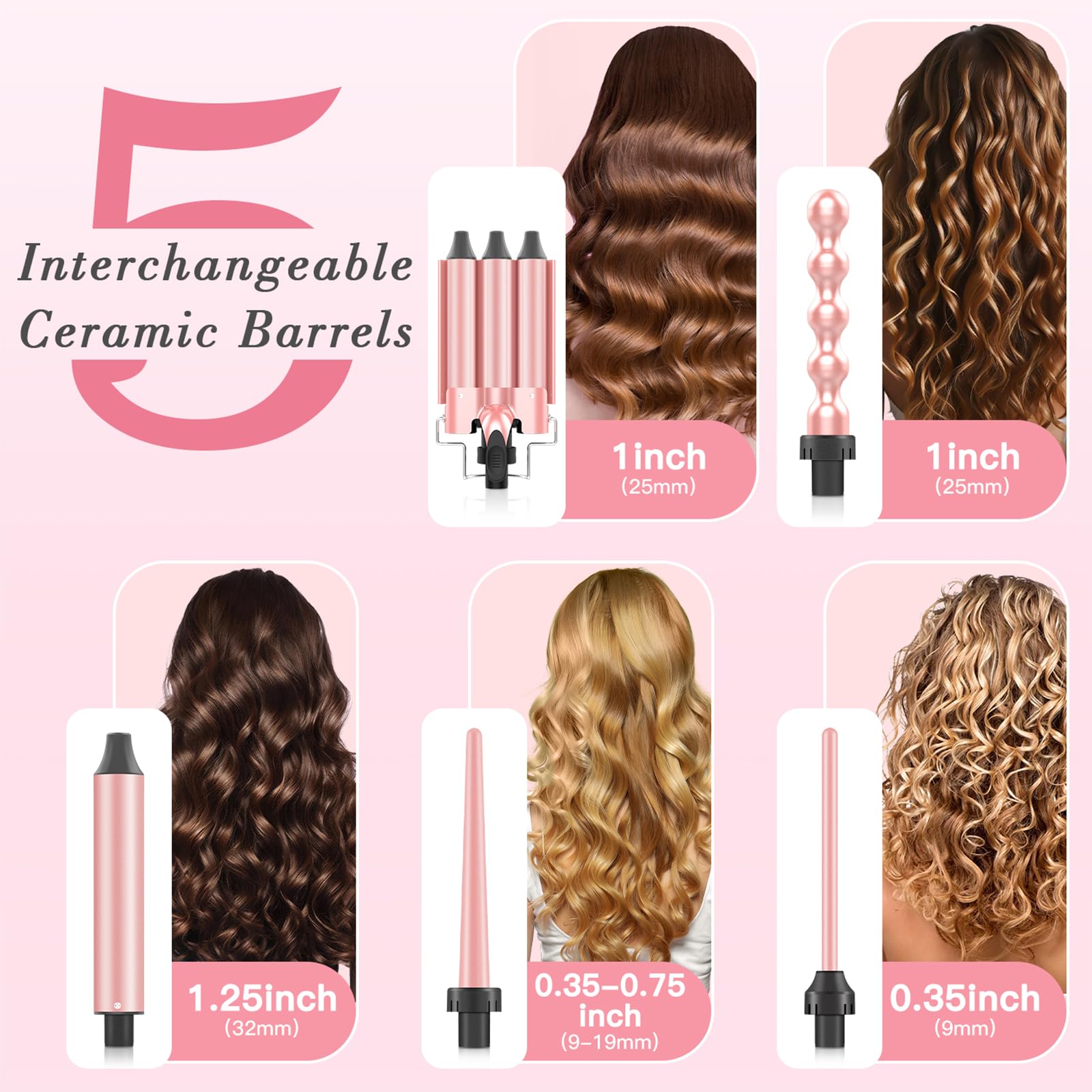 MOCEMTRY 1-inch crimper barrel close-up showcases textured waves.