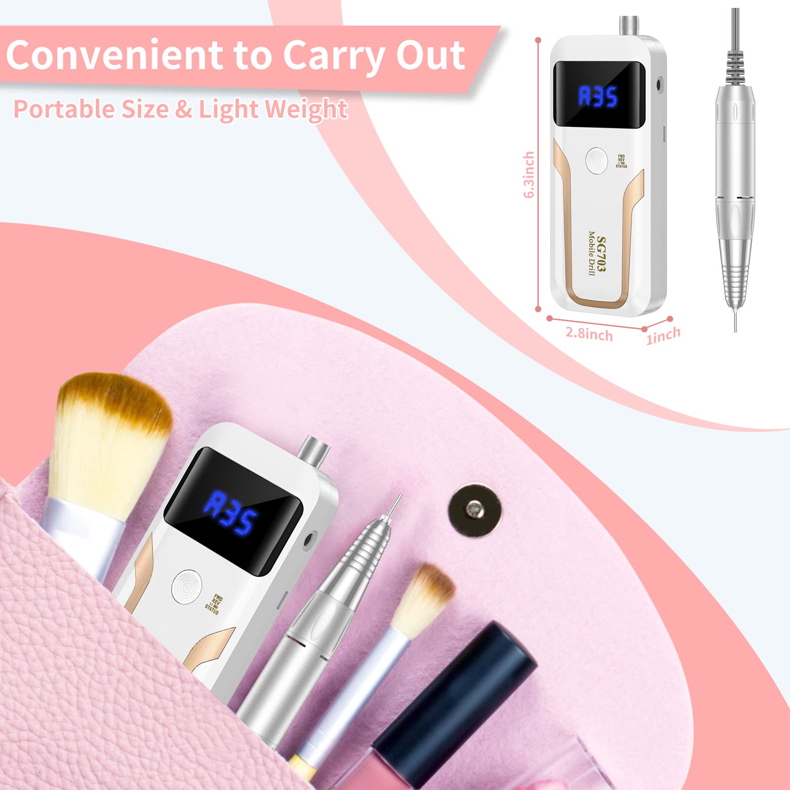MOCOWIND cordless E-file in use emphasizes precise control for gel polish removal.
