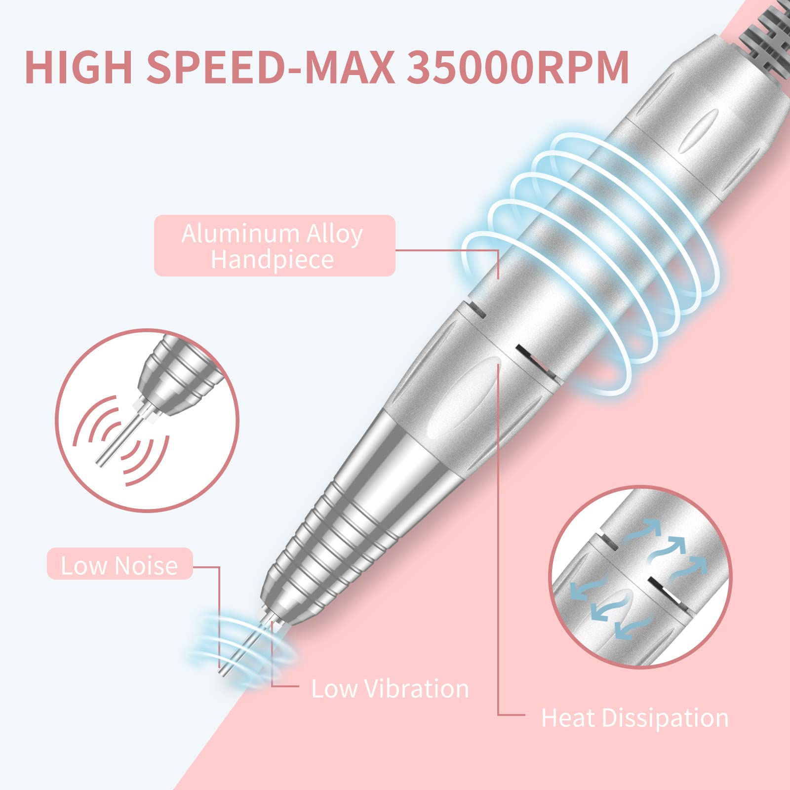 MOCOWIND nail drill LCD display shows speed and direction clearly.