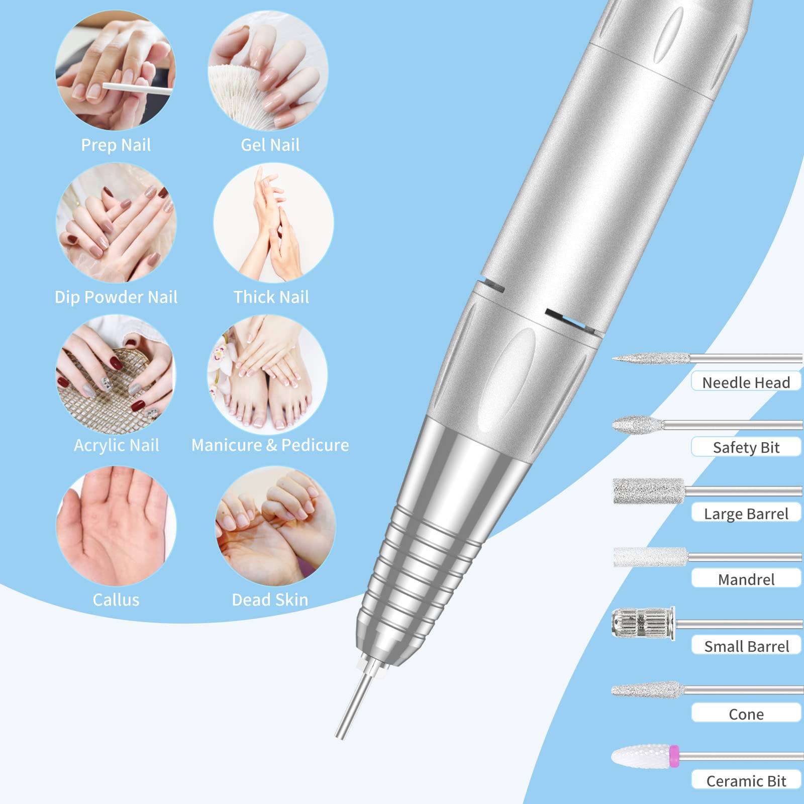 MOCOWIND nail drill battery 3600mAh delivers long usage between charges.