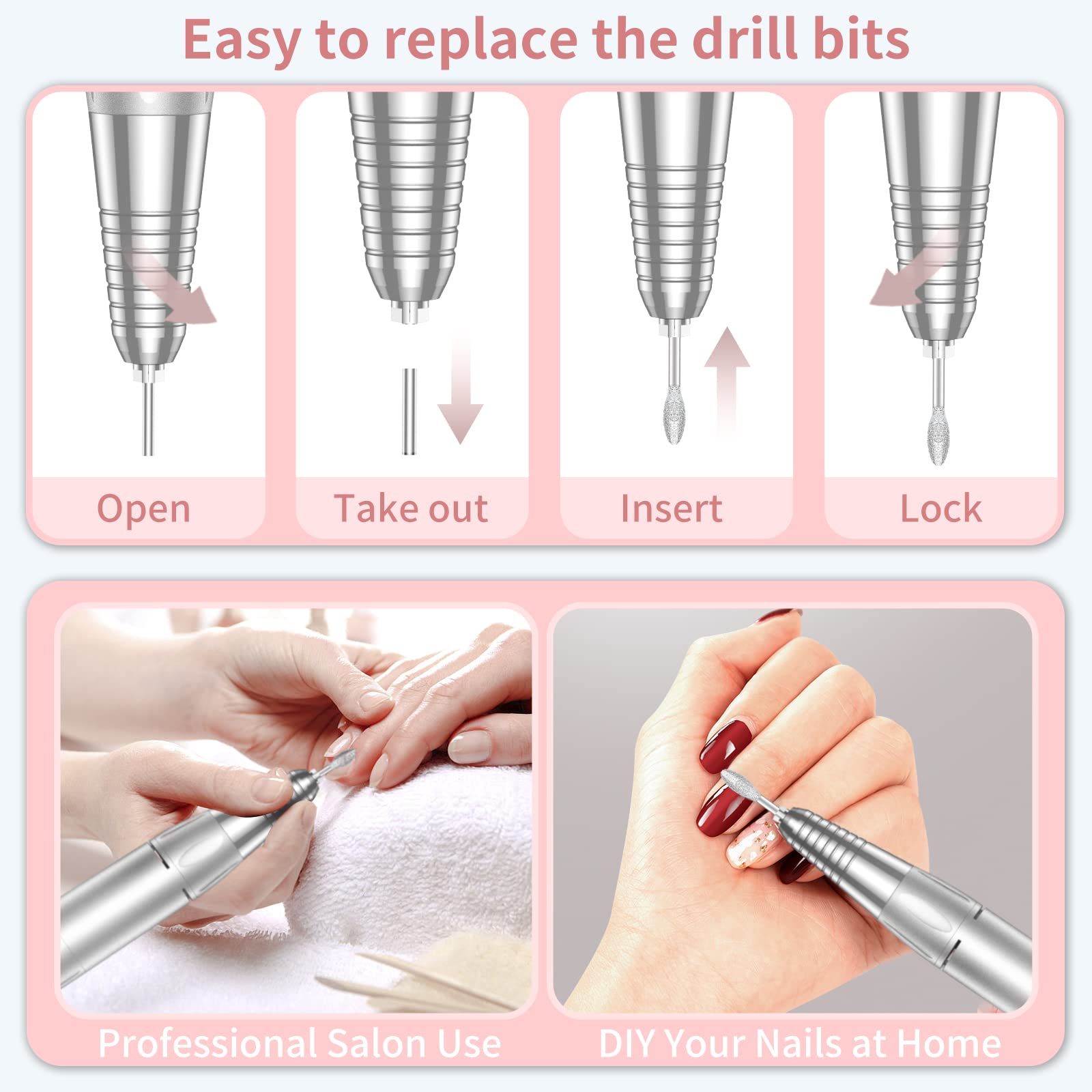 MOCOWIND nail drill bits collection supports grinding, carving, and polishing.