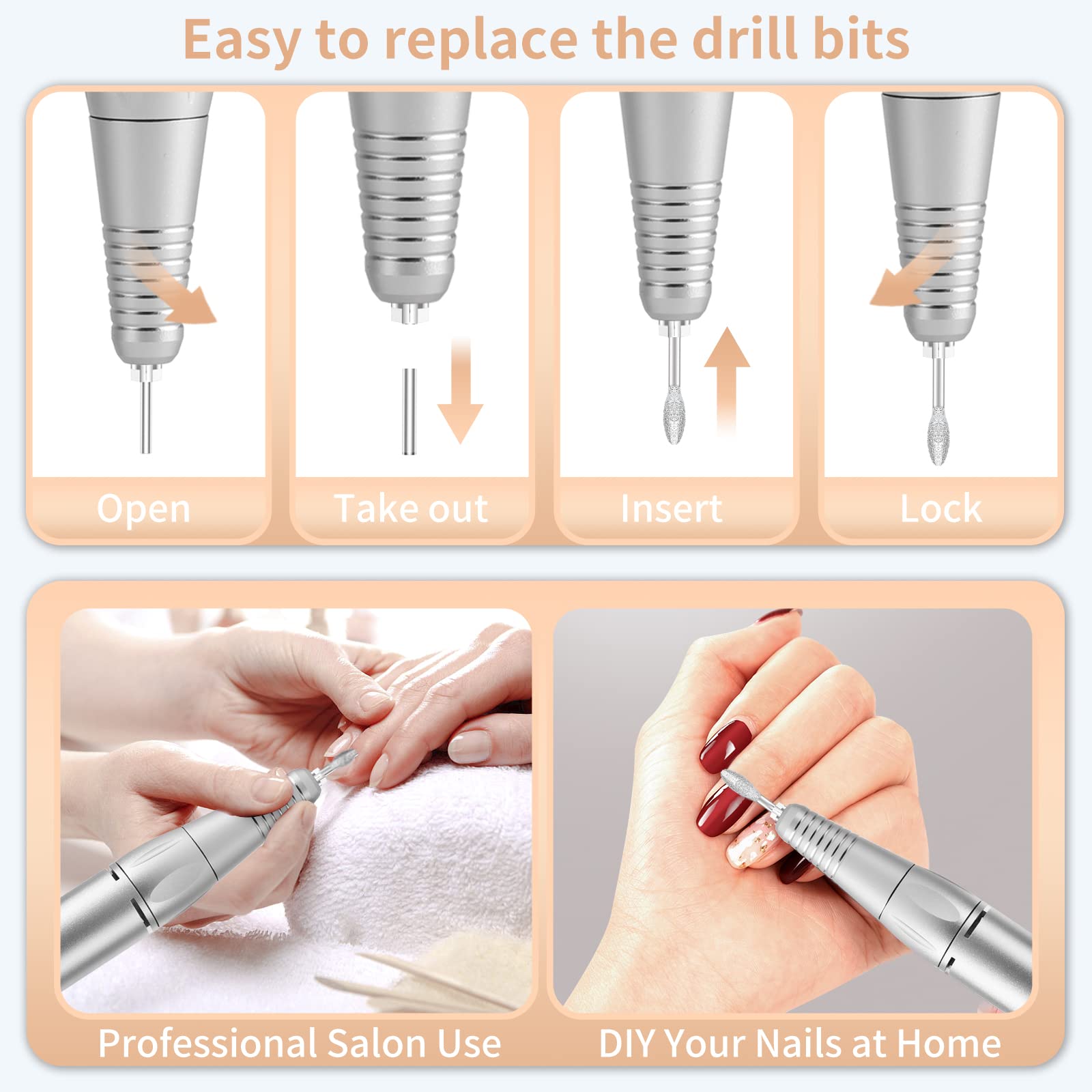 MOCOWIND 7-bit kit and 6 sanding bands ideal for grinding, polishing, and cuticle work.