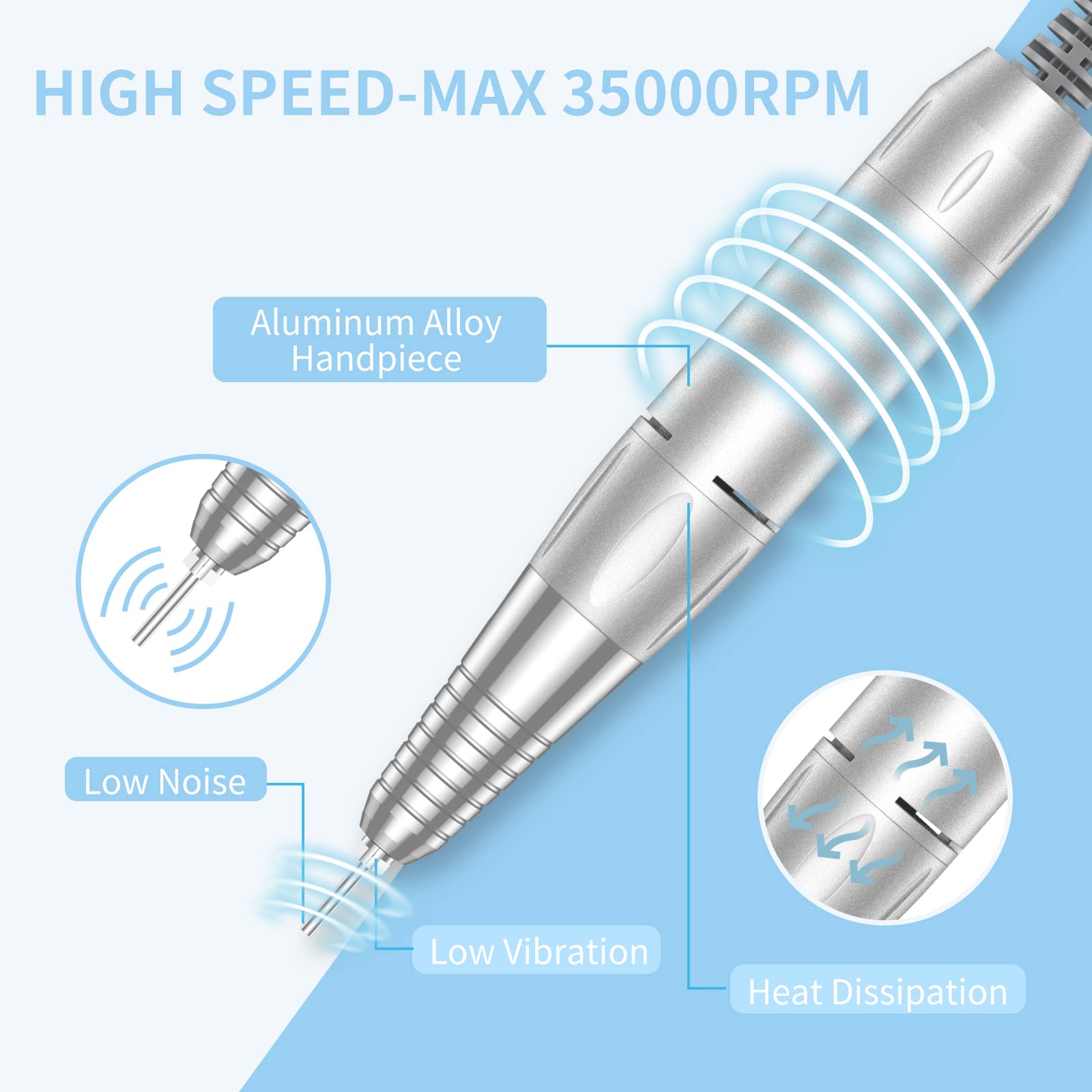 MOCOWIND nail drill LCD display helps track speed and direction easily.