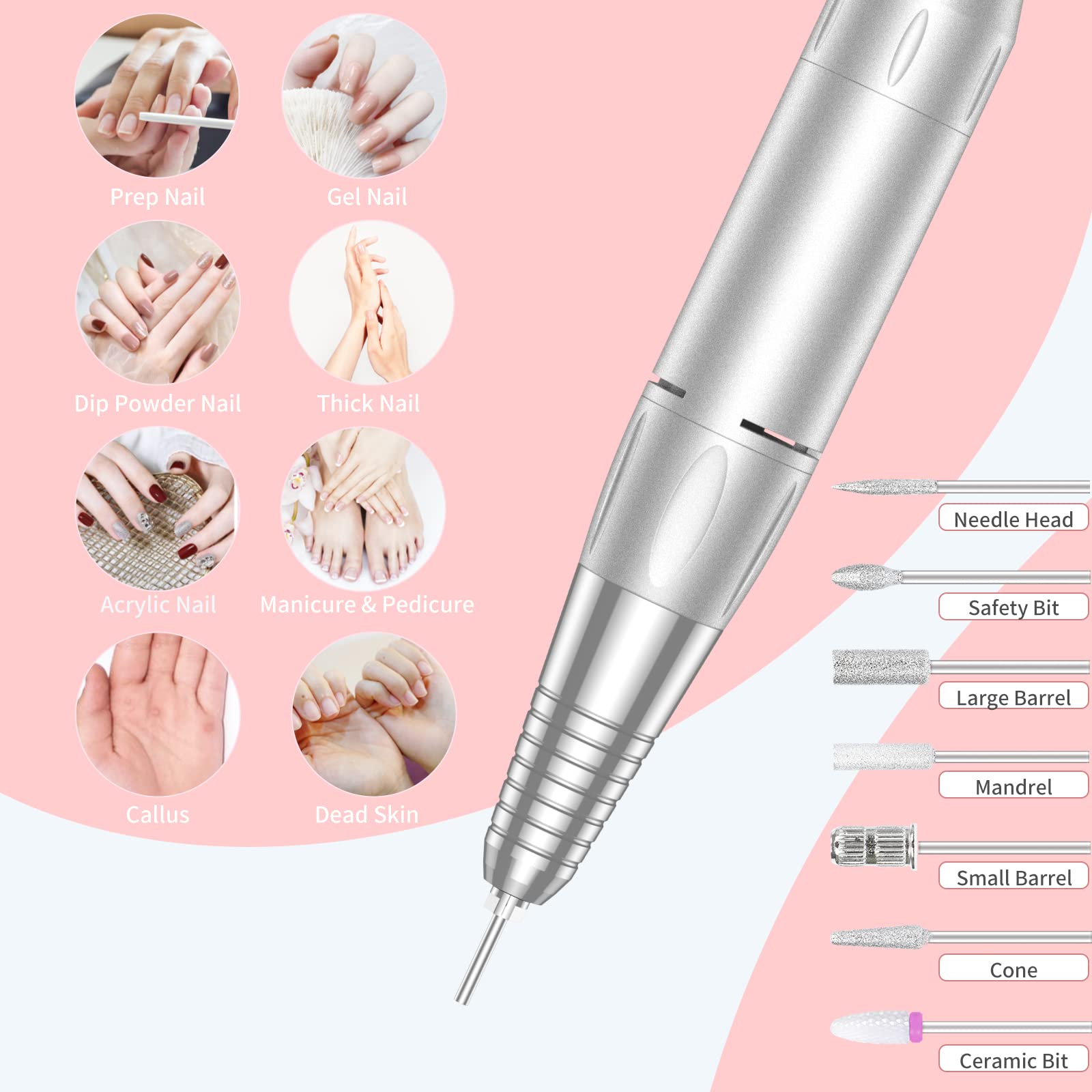 MOCOWIND rechargeable nail file battery for long on‑the‑go use.