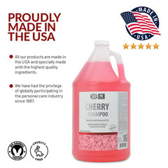 MODA Cherry Shampoo ingredients-graphic—hydrating glycerin and jojoba oil for nourished strands.