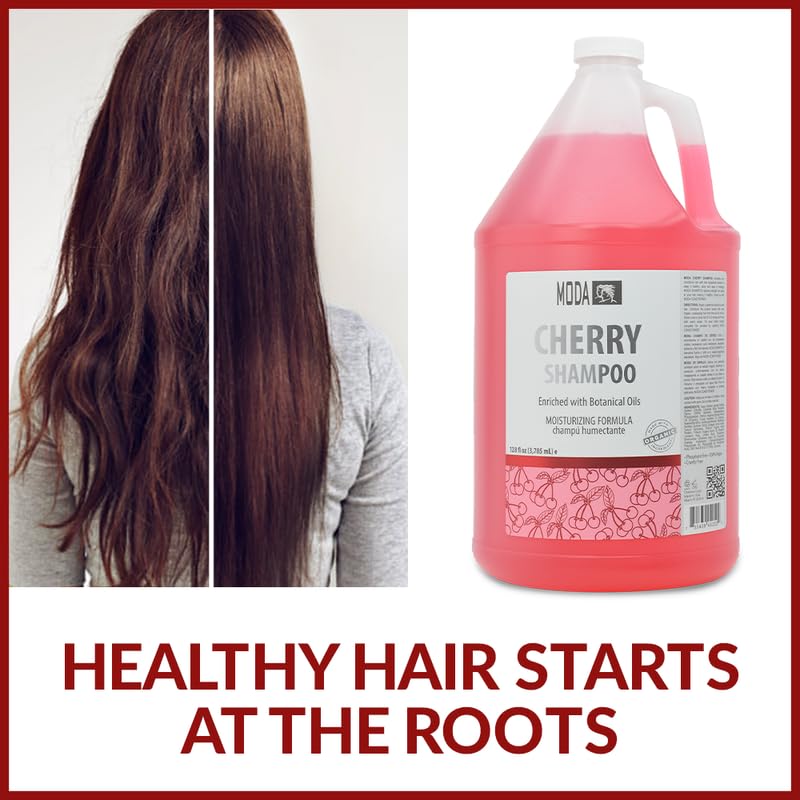 MODA Cherry Shampoo shine-after-use image—hair appears radiant with healthy glow.