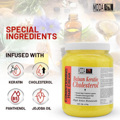 MODA Cholesterol Deep Conditioning Cream keratin-panthenol ingredients closeup highlighting restorative formula.