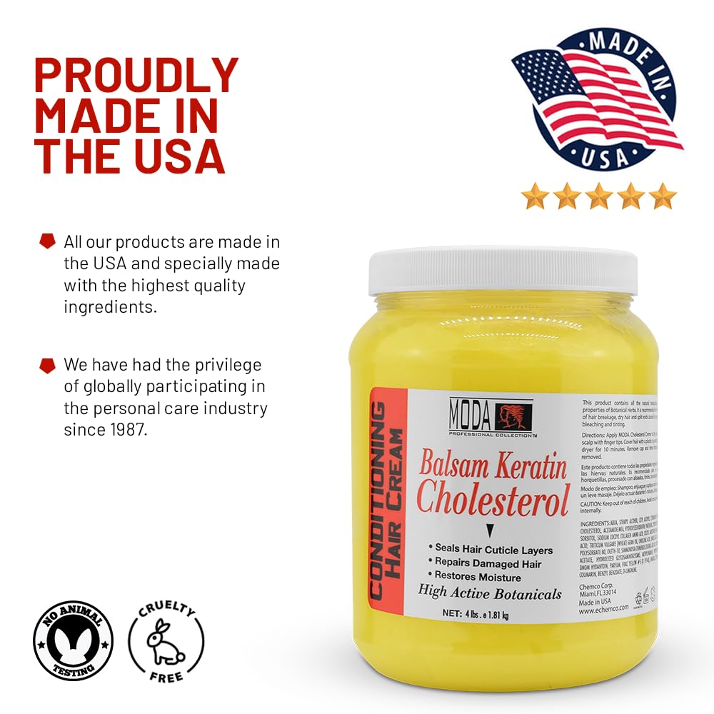 MODA Cholesterol Deep Conditioning Cream USA-made label signaling quality since 1987.