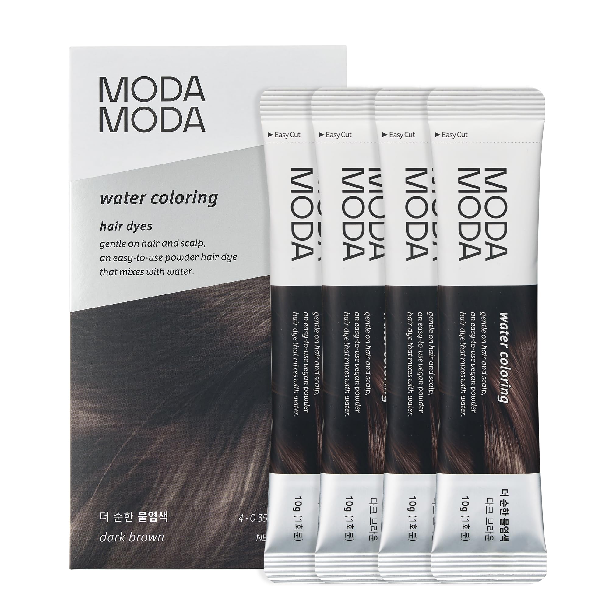 MODA MODA Water Coloring Hair Dye - Water-Activated Dark Brown, 4 Pack ...