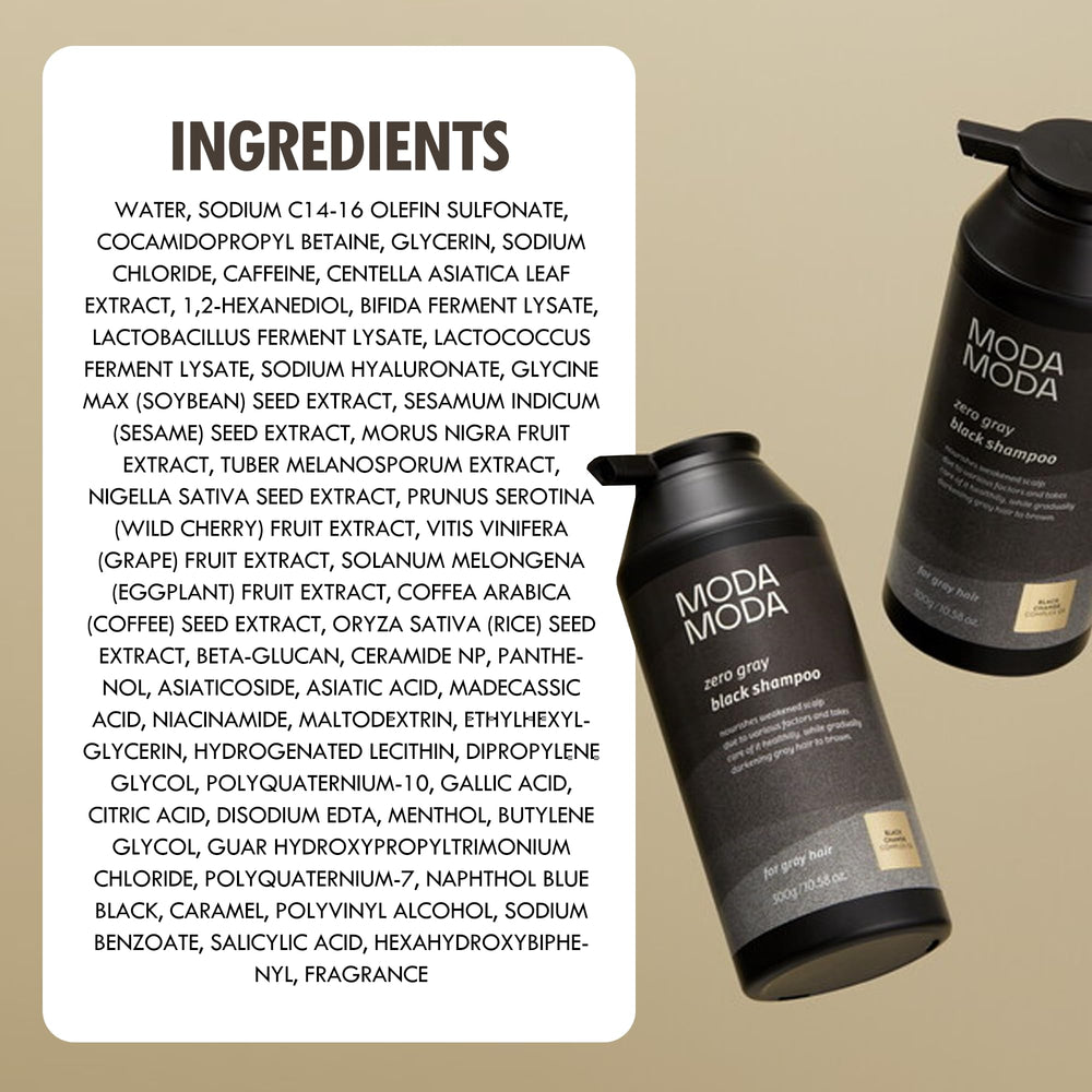 MODA MODA Zero Gray Black Shampoo bathroom scene implies daily use routine.