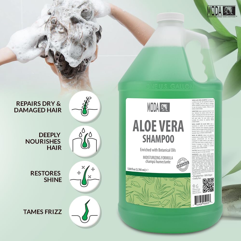 MODA Moisturizing Shampoo pour action demonstrates easy, even application from roots to tips
