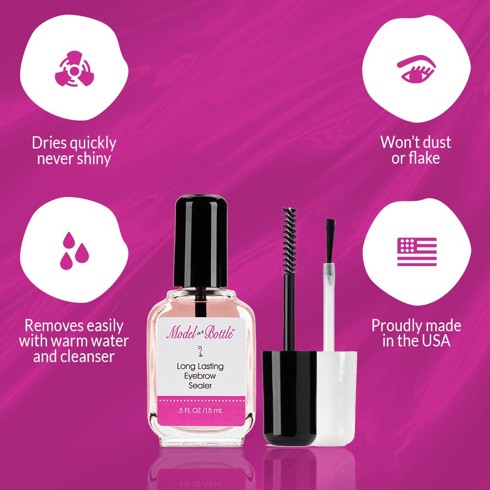 Model in a Bottle Eyebrow Sealer dries clear for a natural, shine-free finish.