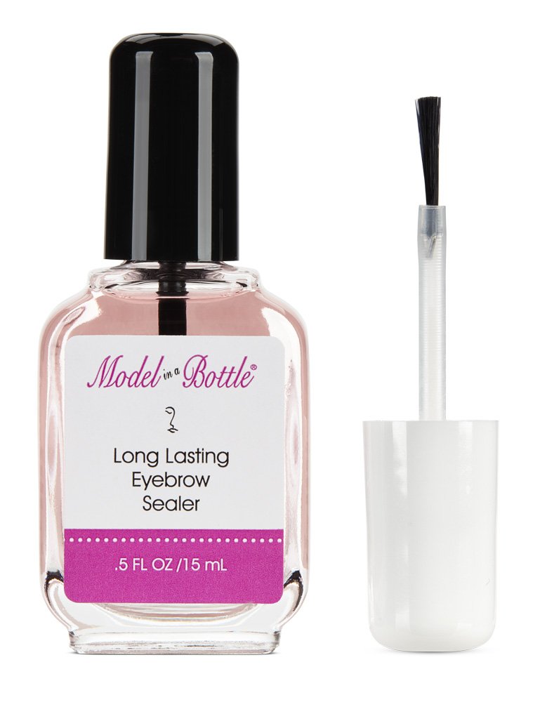 Model in a Bottle Eyebrow Sealer with Mascara Wand locks brows for long-lasting hold.
