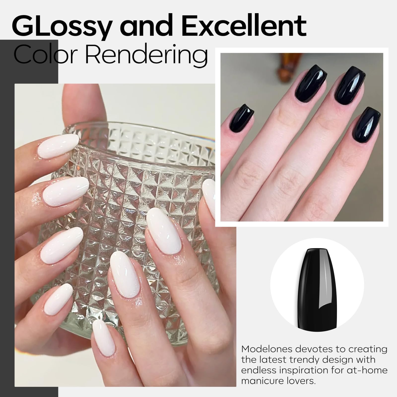 Modelones 28-days-long-lasting polish glistens with bubble-free shine.