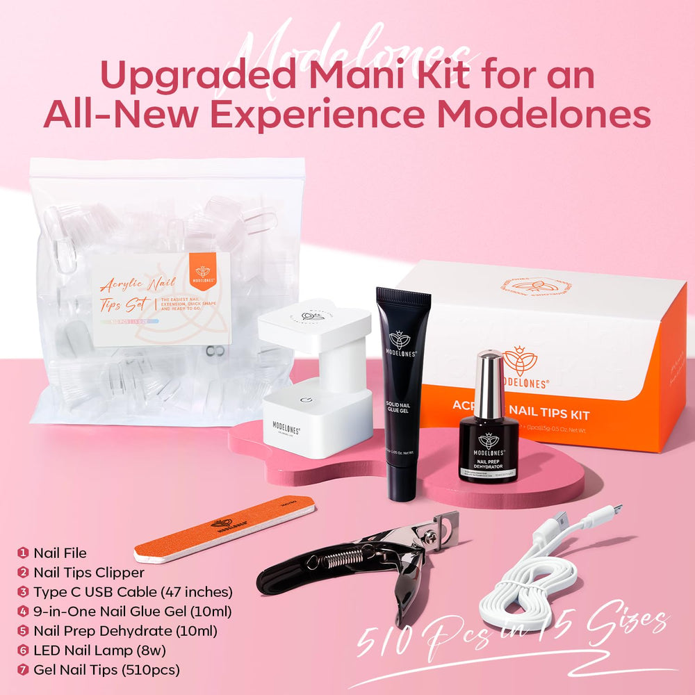Modelones almond nail tips 15 sizes shown for customizable fit