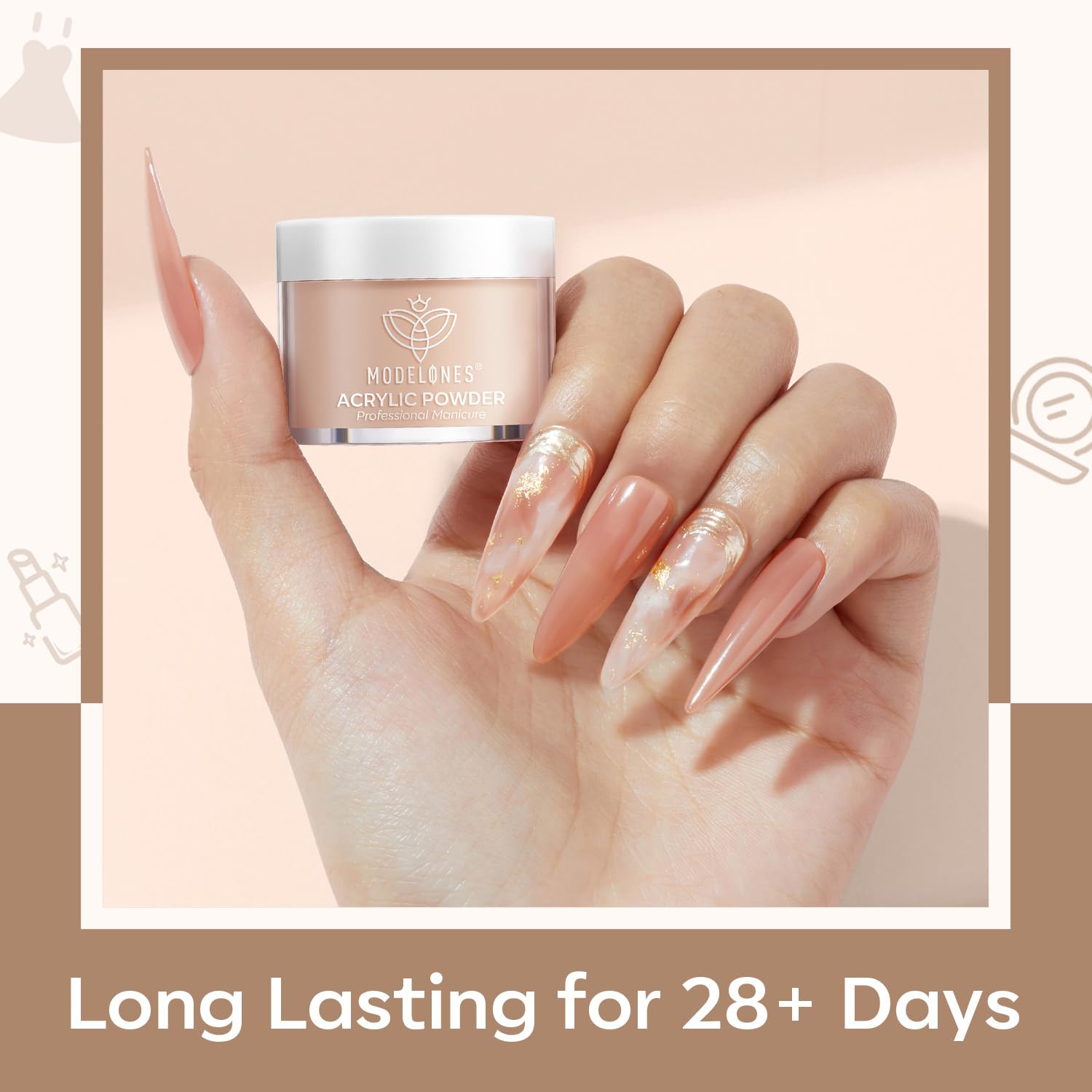 Modelones acrylic powder nails art close-up demonstrating smooth 3D nail design potential.