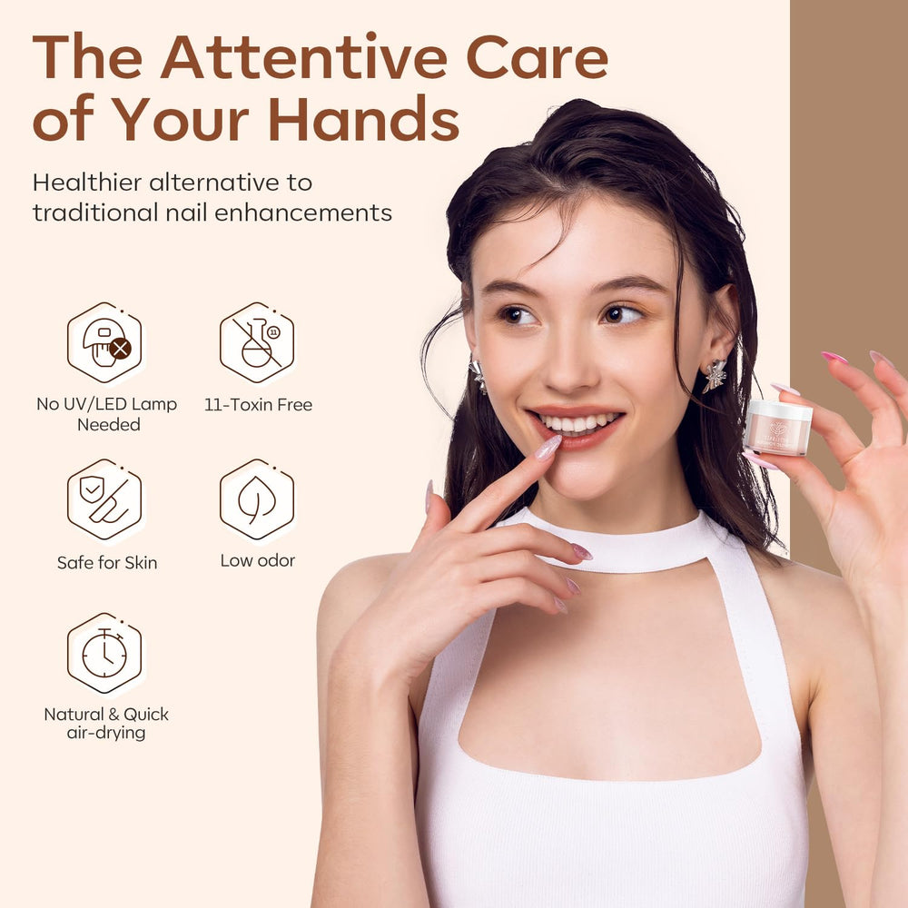 Modelones acrylic powder safe ingredients highlighting toxin-free and cruelty-free formula.