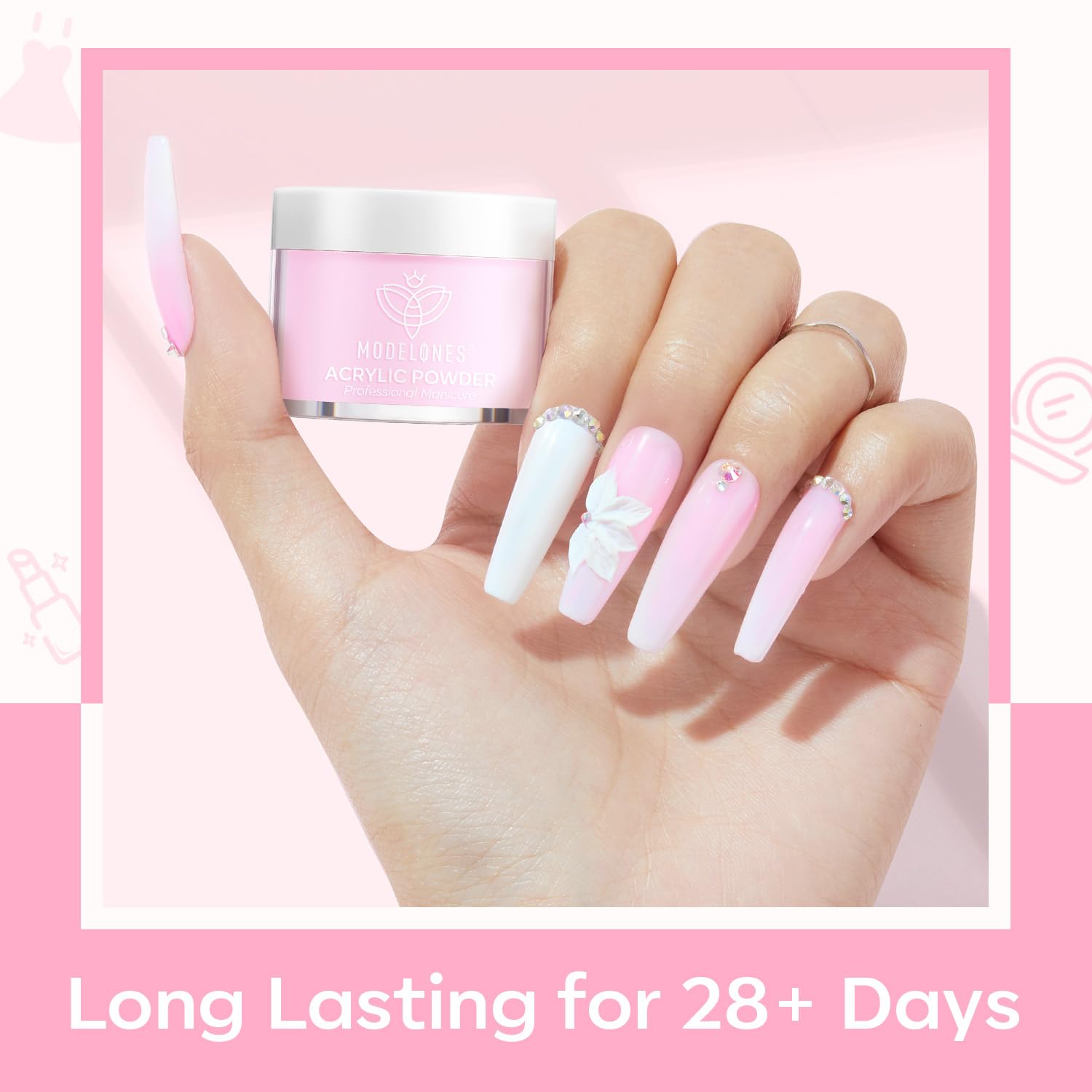 Modelones white acrylic powder for clean French tips and bright nails