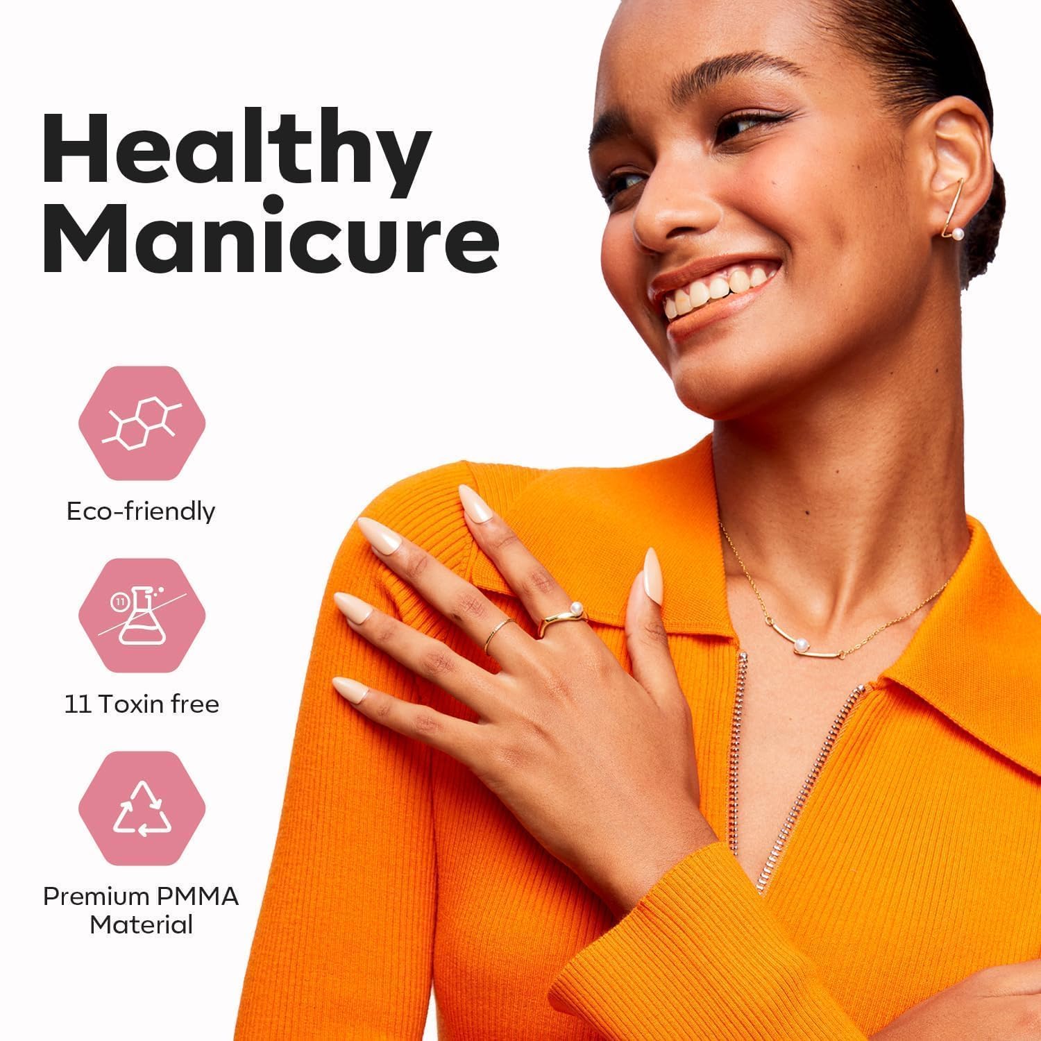Modelones almond nail extension demo showing seamless application.