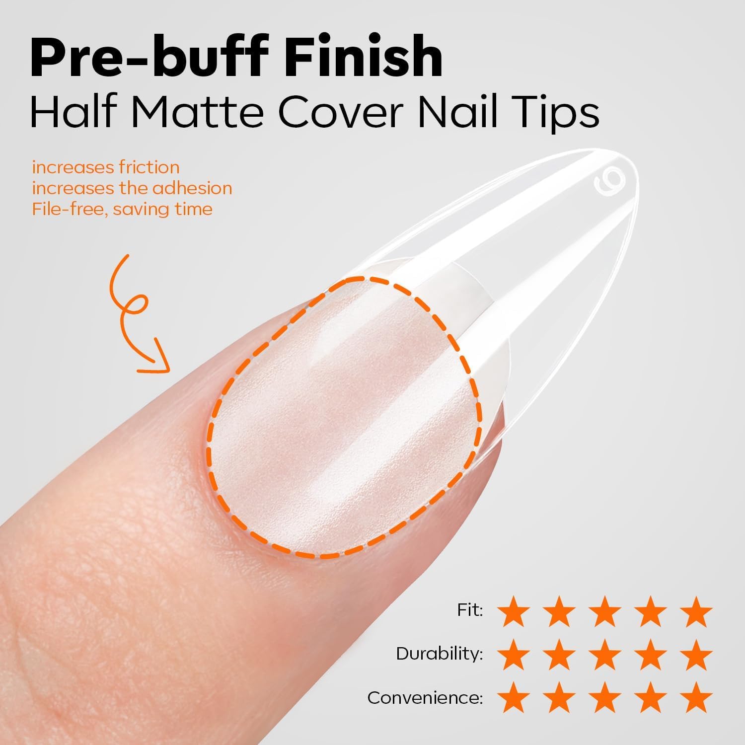 Modelones almond tip close-up showing half-matte adhesion