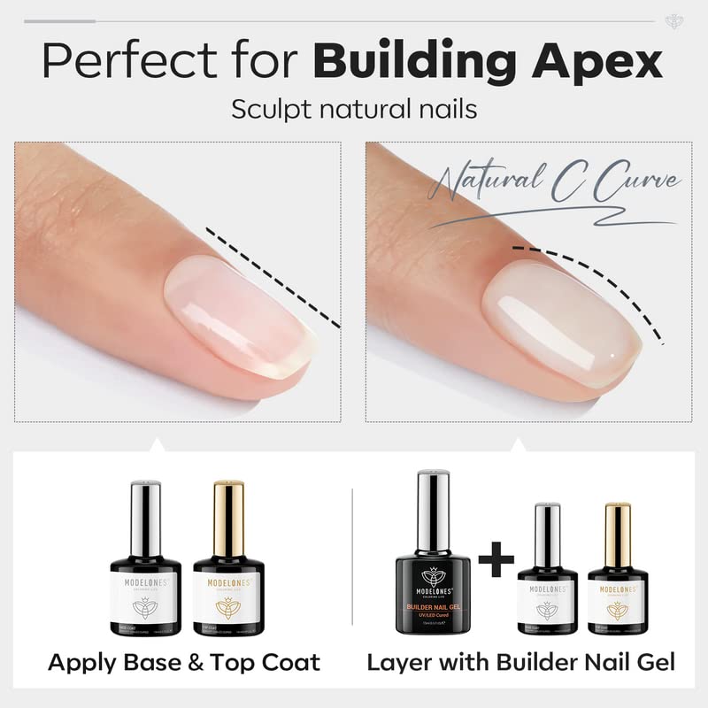 Modelones apex-building nails being sculpted for length and structure